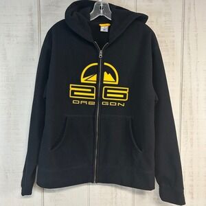 Vtg Old Navy Mens Y2k Fleece Zip Up Hoodie Size M Oregon Graphic Black Outdoors